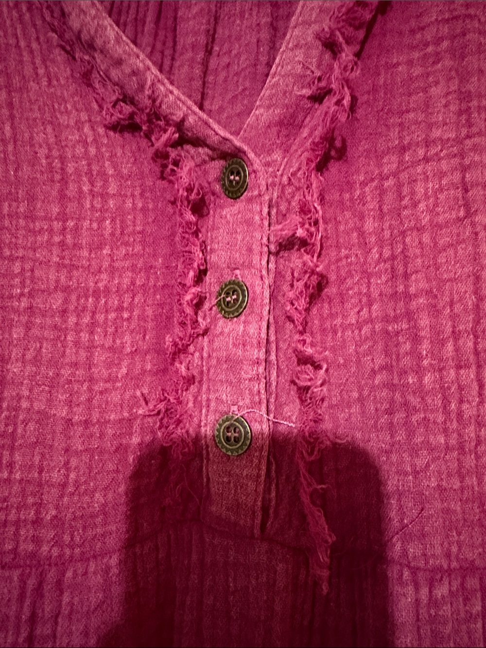 Women’s Magenta Tiered Button-Front Gauze Dress - Picture 3 of 5
